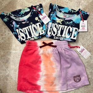 Girls Large Justice Skirt and T shirt bundle